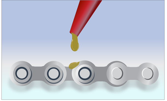 Un'illustrazione che mostra la lubrificazione su una catena a rulli