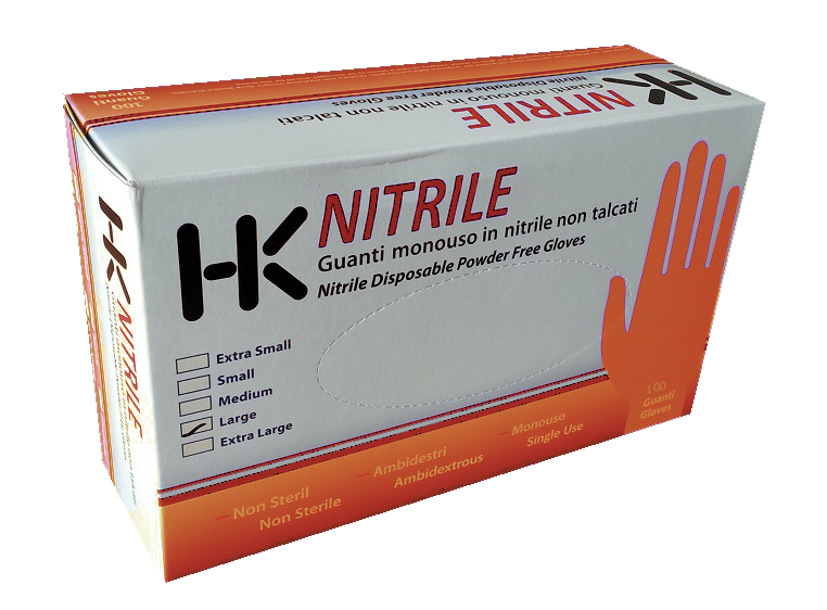 Guanto ARANCIONE nitrile senza polvere palmo zingrinato conf.50pz TG.L